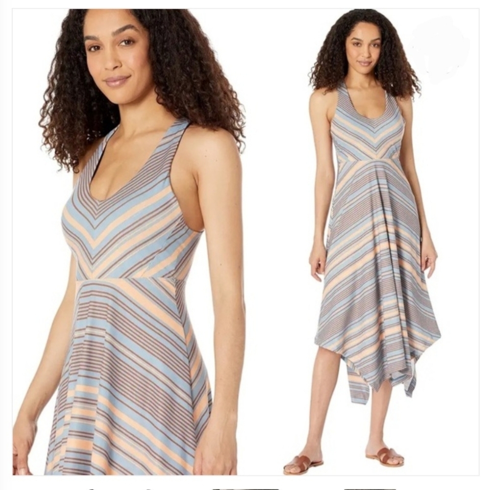 Prana Women's Size Large Saxon Maxi Dress Striped Outdoor Active Built In Bra